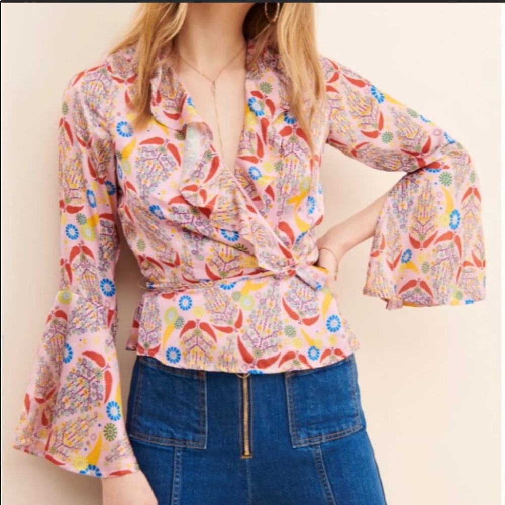Glamorous for Anthropologie 🌹 Floral Candy Pink Wrap Blouse